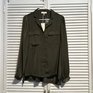 Green Olive Long Sleeve Blouse
